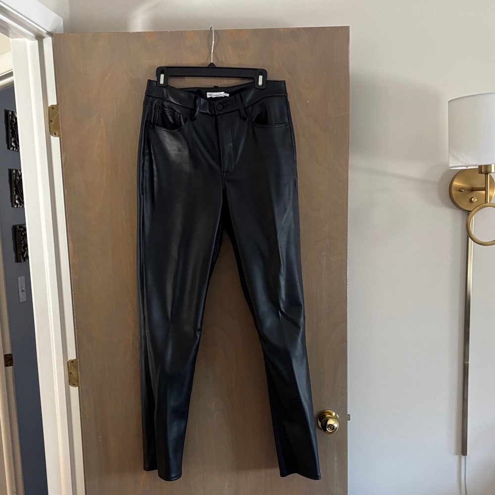 Good American Black Straight Leg Faux Leather Jeans